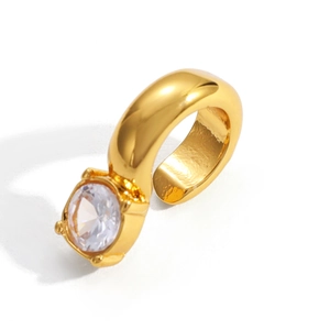 Orecchino a clip a forma di C in acciaio inossidabile placcato oro 18k con zircone
