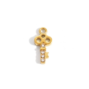 Close-up of a 18K gold-plated key pendant featuring sparkling rhinestones for DIY jewelry