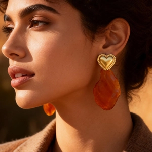 Stainless Steel 18K Gold Plated Heart Irregular Amber Resin Pendant Drop Earrings Vintage Bohemian Jewelry For Women