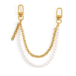 Dual-layer 18K gold plated chain accessory with pearls and lobster clasps for bags