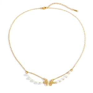 Elegante goldene Schmetterlingskette mit Perlen und Schichtkette für einen modischen Stil