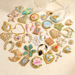 Stainless Steel DIY Jewelry Pendant Accessories Heart Flower Moon Evil Eye Enamel Locket For Necklace Jewelry Making Gift
