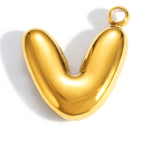 Ciondolo a lettera V 3D stile palloncino placcato oro 18K con finitura lucida