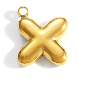 Ciondolo a forma di lettera X in oro lucido con bordi 3D arrotondati e anello a vite
