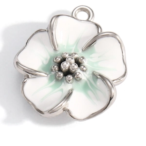 18K gold plated flower pendant with white enamel petals and green gradient detail