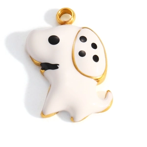 Cute cartoon puppy pendant in white enamel with 18K gold plated stainless steel edges