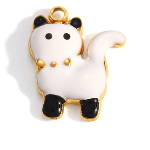Gold-plated cat pendant with white enamel drip oil and high-gloss polished finish