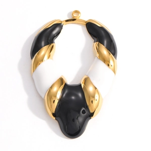 U-shaped stainless steel pendant with black and white enamel drip oil finish for DIY jewelry