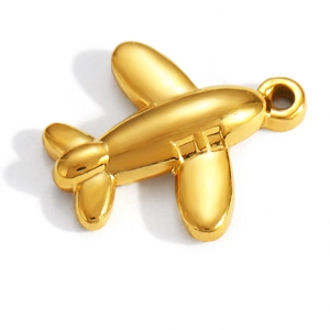 Detailed view of polished 18K gold plated airplane pendant with smooth mirror finish