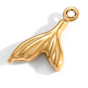 Polished gold plated stainless steel mermaid tail pendant with open jump ring