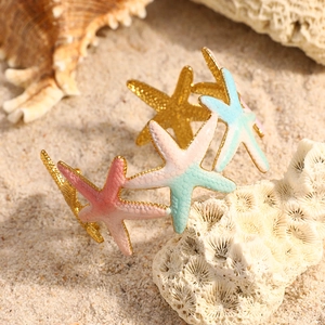 Bracelet jonc étoile de mer en émail arc-en-ciel et acier doré sur sable de plage