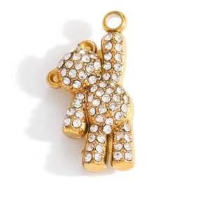 Detailed view of a golden bear charm with sparkling rhinestones for jewelry making