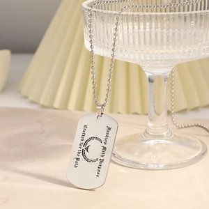 Industrial style silver stainless steel dog tag necklace with fashion engravings on ball chain
