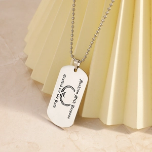Minimalist silver stainless steel military dog tag necklace with engraved fashion quote