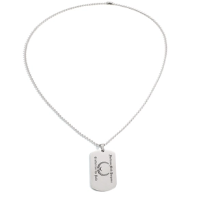 Minimalist stainless steel military tag necklace with engraved laurel leaf bird design