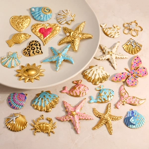 Edelstahl Ozean Thema Marine Muschel Seestern Walflosse Anhänger Charms Für DIY Schmuckherstellung Zubehör Mit Emaille Künstliche Perle Dekor