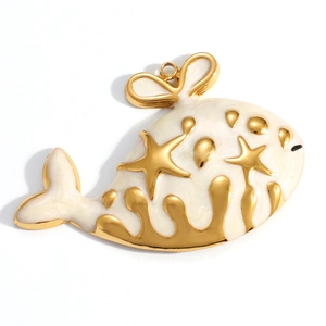 18K vergoldeter Wal-Anhänger mit weißer Emaille und Seestern-Detail für DIY-Schmuck