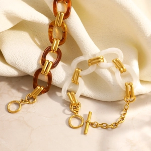 18K gold plated stainless steel bracelets with resin oval links and OT buckle closure