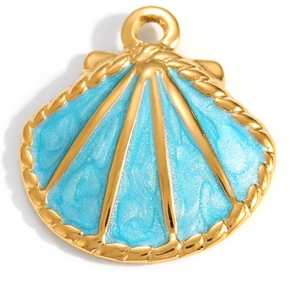 Detailansicht Gold Muschel Anhänger mit hellblauem Perlmutt-Emaille und Öse
