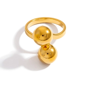 Polished 18K gold plated stainless steel ring with modern minimalist double sphere design