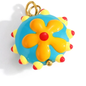 Colorful 3D floral spherical pendant with gold loop for DIY jewelry making and necklaces