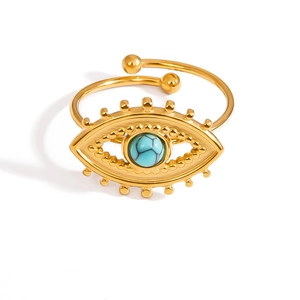 Anello regolabile occhio del diavolo dorato con intarsio in turchese boho