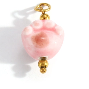 Pink cat paw pendant with gold metal beads and ring for DIY jewelry making charm