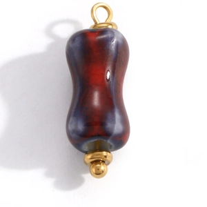 Artistic handmade glazed heart pendant with red and blue gradient and gold loop