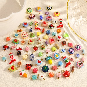 Hand-painted Ceramic Heart Flower Star Shape Stainless Steel Pendant DIY Jewelry Accessory Colorful Cartoon Charms