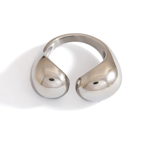 Verstellbarer, minimalistischer offener Ring aus Edelstahl mit doppeltem Kugel-Design
