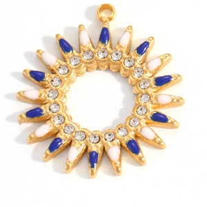 Goldener Sonnenblumen-Anhänger mit Emaille und Zirkonia für die Schmuckherstellung