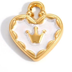 Herz-Kronen-Anhänger mit 18K Vergoldung und weißem Emaille-Detail für DIY-Schmuck