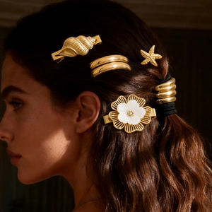 Minimalistische Edelstahl Seestern Muschel Blumen Haarklammern Vergoldet Hypoallergen Ponytail Cuff Haarschmuck Damen