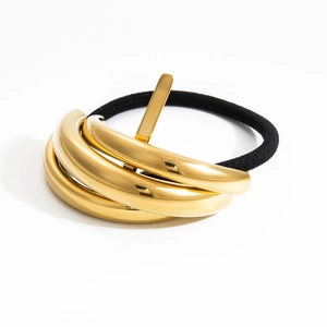 Minimalist multi-layered 18K gold plated U-shaped hair ring with high elastic black band