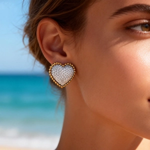 Boucles d'Oreilles Clous Cœur Martelé en Acier Inoxydable Vintage pour Femmes Plqué Or 18K Bicolore Bijoux de Mode