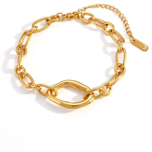 Bracciale a catena spessa in acciaio inossidabile dorato con maglie ovali geometriche