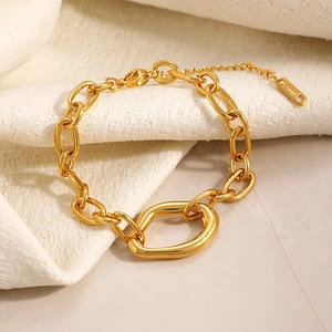 Bracciale minimalista in acciaio inossidabile placcato oro 18K con maglie ovali spesse