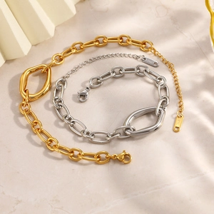 Bracciale a catena con cerchi irregolari in acciaio inossidabile placcato oro 18K