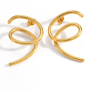 18K gold plated stainless steel spiral stud earrings with mirror polished finish for women