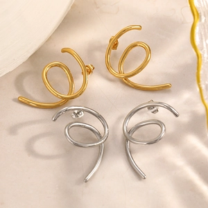 Minimalist spiral 18K gold and silver plated stainless steel earrings in abstract design