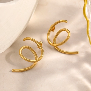 Polished 18K gold plated stainless steel spiral hoop earrings with a minimalist design