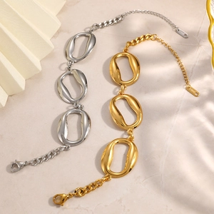 Bracelet à grosses mailles en acier inoxydable poli avec finition plaquée or 18 carats