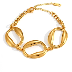 Bracelet en acier inoxydable plaqué or 18 carats avec grands maillons ovales géométriques