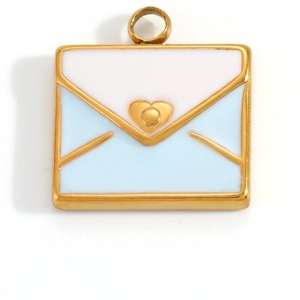 DIY 18K vergoldeter Herz-Umschlag-Anhänger mit blauem und weißem Emaille-Schmuckstück