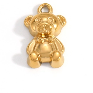 Poliertes Gold-Edelstahl-Bärenanhänger mit Schleifen-Detail für Schmuckherstellung
