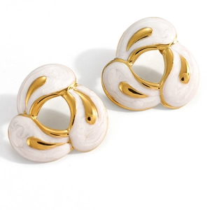 Elegant 18k gold plated ocean style whale tail earrings with white marble enamel finish