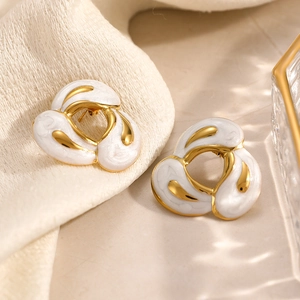 Marine style whale earrings in 18k gold plated stainless steel with white enamel finish