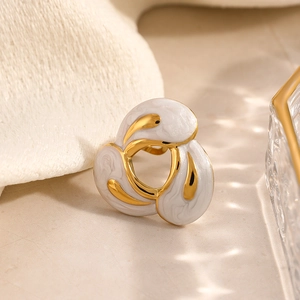 Elegant water drop earrings in 18K gold plated stainless steel with white marble enamel