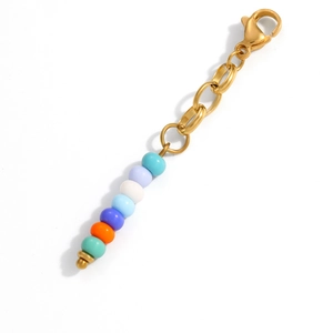 Gold-plated stainless steel necklace clasp with vibrant multi-colored beaded charms