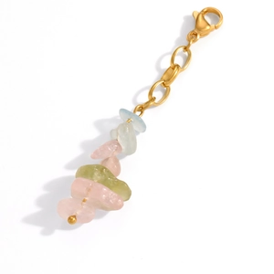 Natural stone pendant necklace with gold chain and colorful irregular gemstones